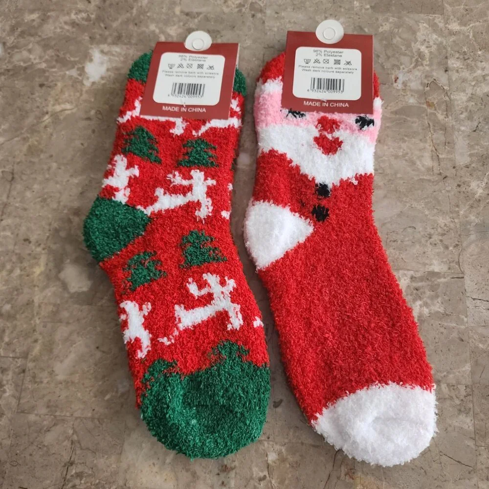 Women's Colorful Christmas Fluffy Socks (2pk)